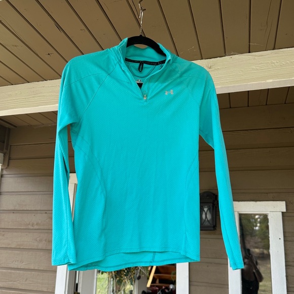Tops - Under Armour - Long Sleeve Quarter-Zip Pullover - Turquoise- Small
